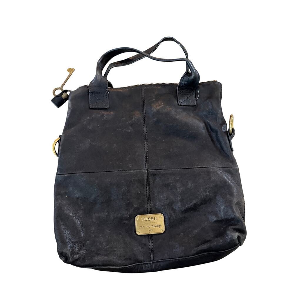 Vintage Fossil Explorer Handbag Soft Leather Foldover Crossbody Black